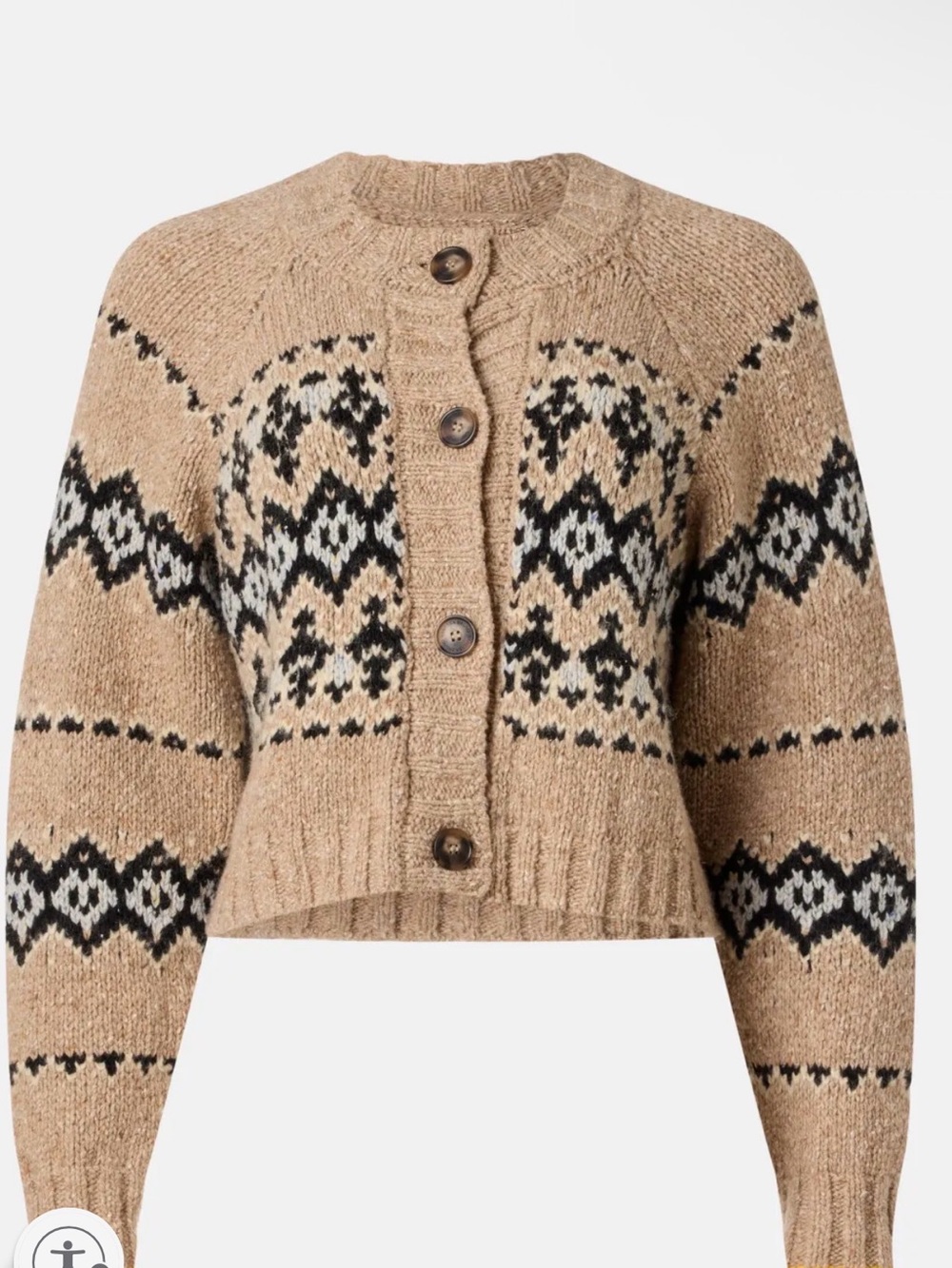 Vanessa Bruno Beige Fair Isle Cropped Button-Front Cardigan